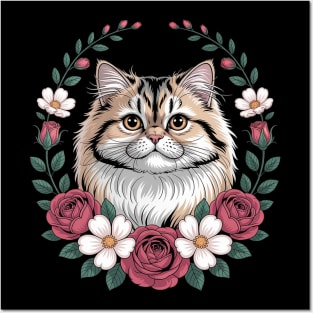 Roses Flowers British Longhair Cat Highland Straight Posters and Art